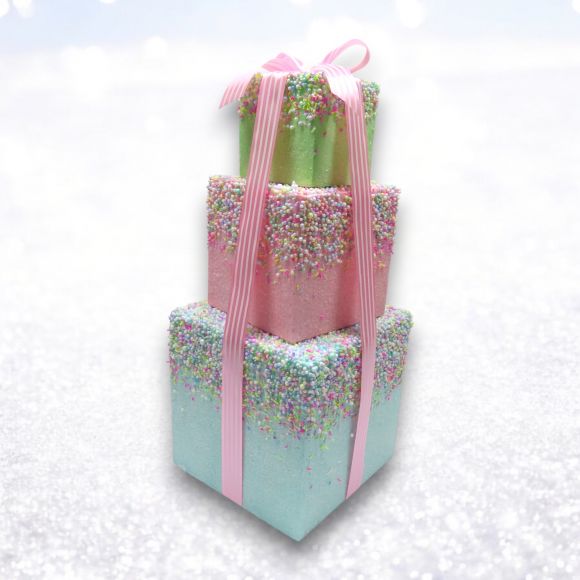 PRE-ORDER December Diamonds 16" Pastel Stacked Presents w/Bow- Sweet Dreams 79-79557