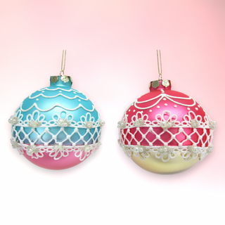 Whimiscal Blue Mint Pink Decorated Ball Ornament Set 79-81450