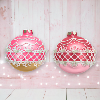 Pre-Order December Diamonds Whimiscal Pink Piped Glass Ornament Set 79-81633