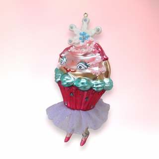 Whimiscal Miss Pink Cupcake w/ Tutu Glass Ornament 79-81654 North Pole Sweet Shoppe