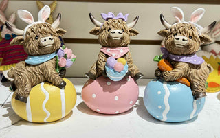 Pre-Order Spring 2026 Resin Easter Highland Cow on Easter Eggs Set