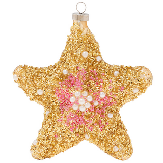 Gold Pearl Encrusted Star Fish Christmas Ornament