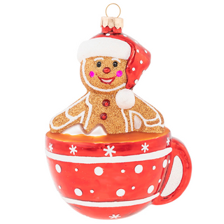 Gingerbread Man In Hot Chocolate Glass Christmas Ornament 87933
