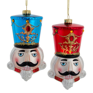 PRE-ORDER 7" Glass Nutcracker Head With Red & Blue Hat Ornament C6436