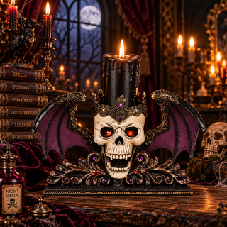 Winged Skull Pillar Candle Holder 28-628368
