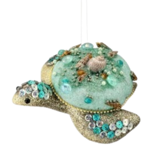 PRE-ORDER Glittered Jeweled Sea Turtle Ornament MTX79079-Aqua