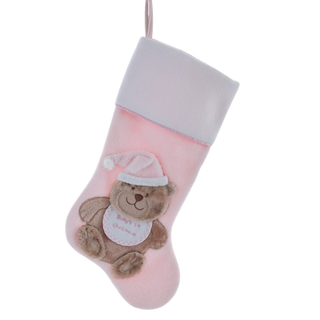 Pre-Order Baby's 1st Faux Fur Bear With Fleece Cuff Stocking Girl SG0320