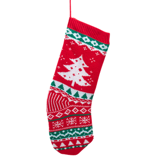 Pre-Order Red, Green & White Tree Design Knit Stocking SG0323