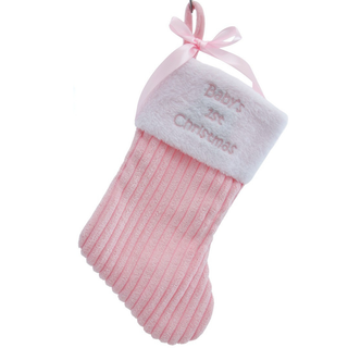 Pre-Order Girl Baby's 1st Christmas Blue Corduroy With Bow & Faux Fur Cuff Stocking SG0332