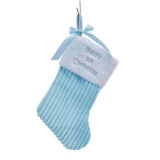 Pre-Order Boy Baby's 1st Christmas Blue Corduroy With Bow & Faux Fur Cuff Stocking SG0332