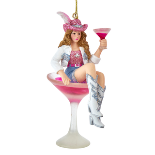 Pre-Order Cowgirl Martini Glass Ornament T4029