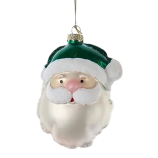 Kurt Adler Green Glass Santa Head Balloon Ornament Set T3619
