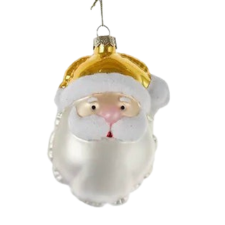 Kurt Adler Golden Yellow Glass Santa Head Balloon Ornament Set T3619