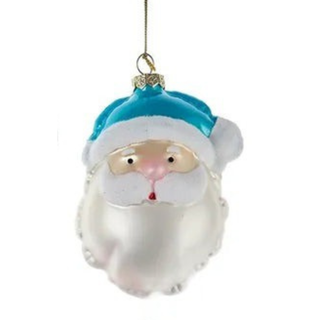 Kurt Adler Aqua Blue Glass Santa Head Balloon Ornament Set T3619