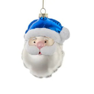 Kurt Adler Navy Bright Blue Glass Santa Head Balloon Ornament Set T3619