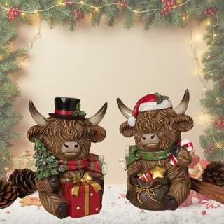Pre-Order Christmas Highland Cow Set w Peppermint and Gifts 2864860