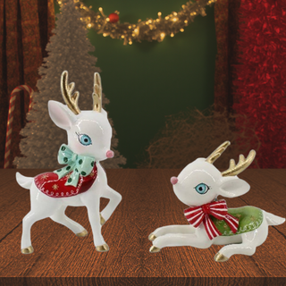 White Whimsical Retro Deer Figurine Set 29-29285