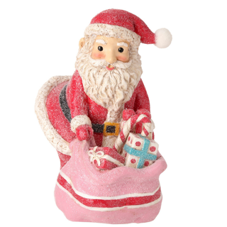 Santa With Pastel Pink Gift Bag Figurine