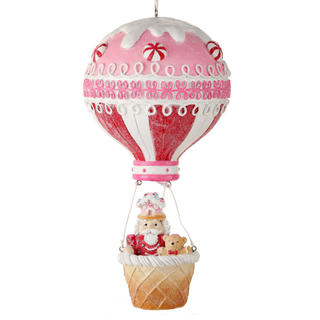 Pink Pastel Peppermint Candy Santa Teddy Bear Hot Air Balloon Ornament