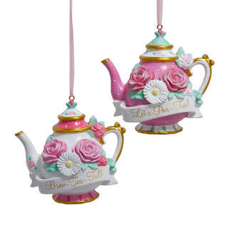 Pre-Order Country Cottage Patisserie Floral Teapot With Sayings Ornament Set D4830