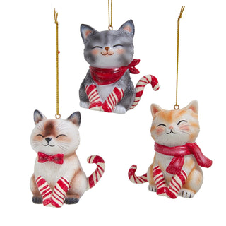 Pre-Order Candy Cane Cat Ornament Set D4859