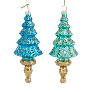 Pre-Order Glass Blue & Gold Christmas Tree Ornament Finial Set D4870