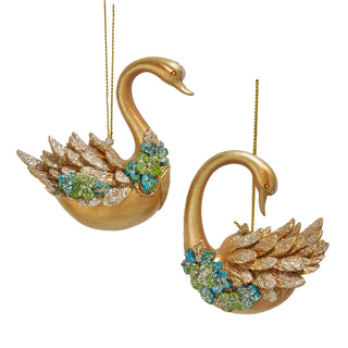Pre-Order Gold, Blue & Green, Swan Ornaments Set E1156