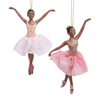 Pre-Order Ballet African American Pink & Gold Ballerina Ornaments Set E1182