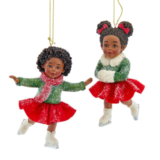 Pre-Order African American Skating Girl With Red Skirt Ornament Set  E1196