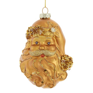 Pre-Order Glass Gold Santa Head Embellished Ornament F2530