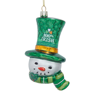 Pre-Order Glass "100%" Irish Snowman Head With Top Hat Ornament G1000