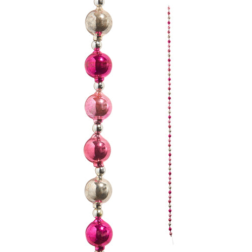 Raz 6' Vintage Pink and Silver Ball Ornament Christmas Tree Garland