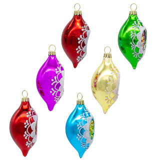 PRE-ORDER 88MM Glass Multicolor Reflector With White Glitter Drop Ornament Set  GG1125
