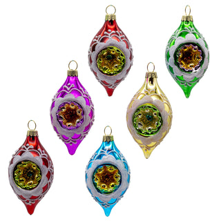 PRE-ORDER 88MM Glass Multicolor Reflector With White Glitter Drop Ornament Set  GG1125