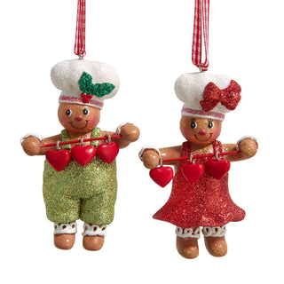 PRE-ORDER Gingerbread Boy & Girl Holding Hearts Ornaments Set H5706