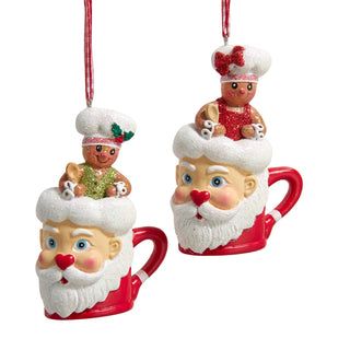 PRE-ORDER Gingerbread Boy & Girl In Santa Mug Ornament Set H5713