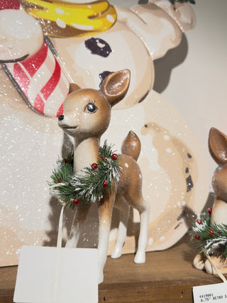 PRE-SALE Raz Retro Deer with Wreath Vintage Christmas Figure Set of 2 4419000/01