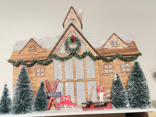 PRE-ORDER Raz 12" Lighted Ski Lodge Chalet Paper House 4515548