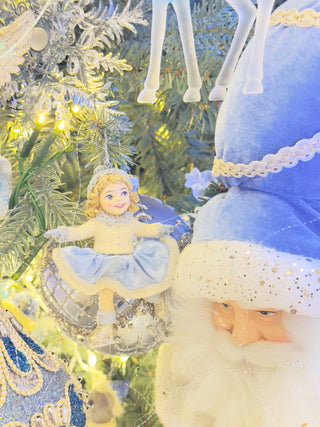 3.75" Blue & Platinum Ice Skating Girl Ornaments Set E1033