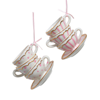 Pre-Order Whimsical Pink High Tea Time Porcelain Tea Cup Ornament Set J7853