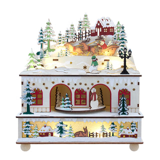 PRE-ORDER 9" Battery Operated Lighted Musical Snowy Country House With Santa Table Piece