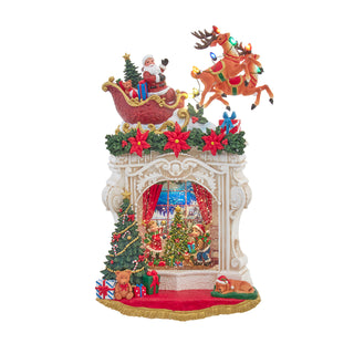 Pre-Order 7" Battery Operated Lighted Fireplace With Santa & Swirling Glitter Table Piece