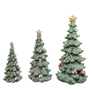 Christmas Glitter Tree Figurines Set with Bows Candy Canes Bells M2190