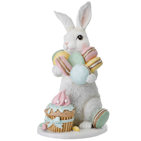 PRE-ORDER-Regency Easter  9.5" Pastel Resin Easter Bunny w/Treats Macaroons MT23707