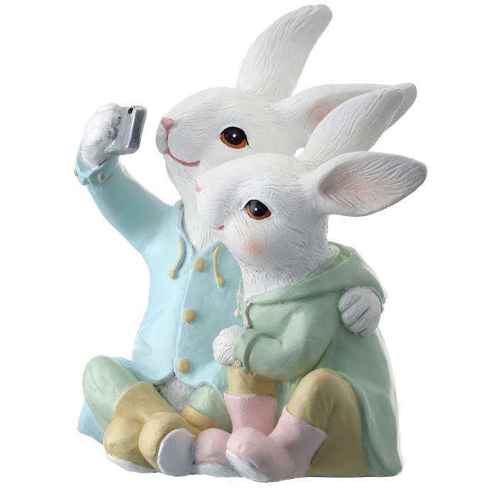 PRE-ORDER-Regency Easter  7" Pastel Resin Sitting Selfie Bunnies MT24463