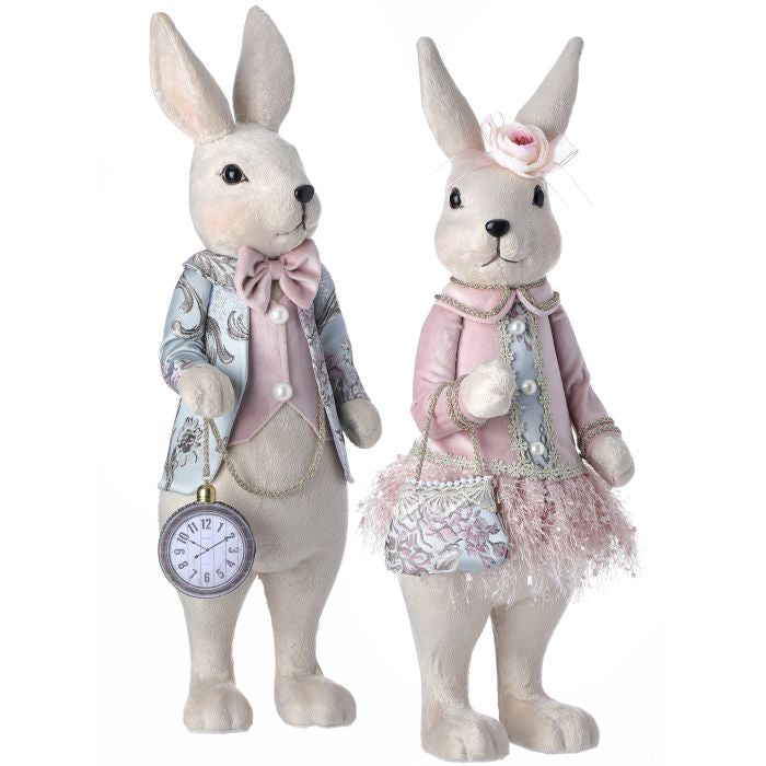 PRE-ORDER-Regency 20" Elegant Dressed Bunny Couple w/Pocket Watch Country Cottage MT25571