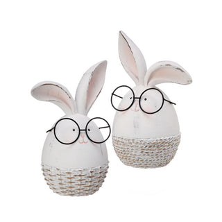 Regency  6.75" Resin Four Eyed Bunny with glasses Egg Set MT25765