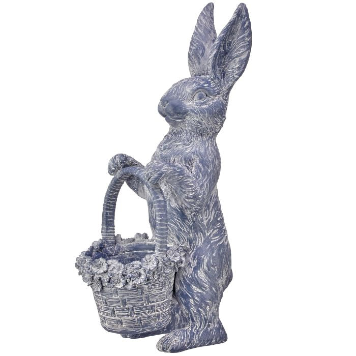 PRE-ORDER-Regency 17.25" Resin Bunny w Floral Basket Planter MT25835