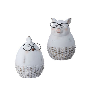 Regency  6.75" Resin Chick Pig with glasses Set MT26087