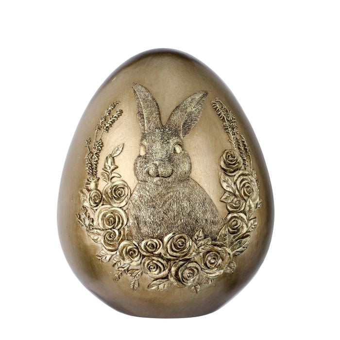 PRE-ORDER-Regency 8" Resin Embossed Bunny on Golden Egg MT26130